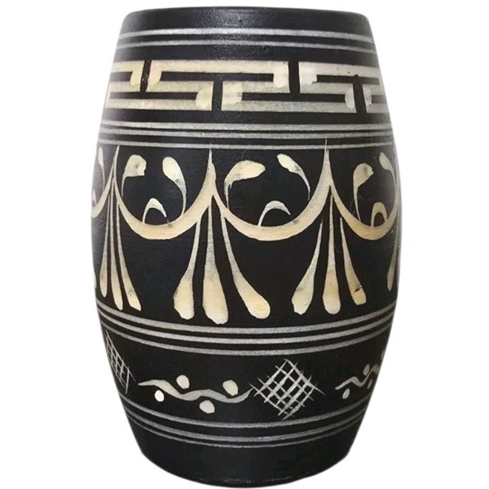 Saval Archangelos Rhodes Collector's Signed Vase Greek Folk Art Neutral 2x3